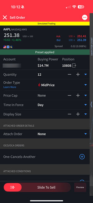 The close lots order on the iPhone